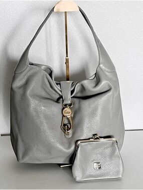 NWOT Dooney & Bourke Elephant Gray Pebble Grain Logo Lock Sac & Wallet J5389747